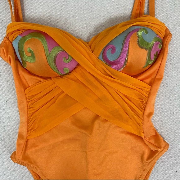 La Perla Vintage One Piece Swimsuit Orange Embroidered - Picture 7 of 7